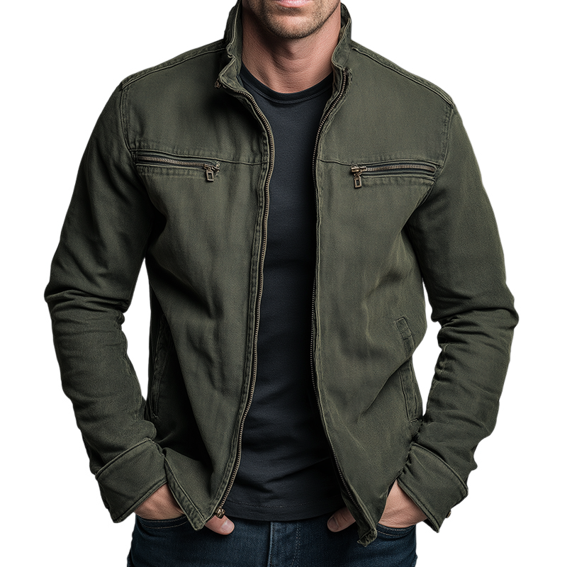 Men's Vintage Casual Cotton Washed Zipper Lapel Jacket